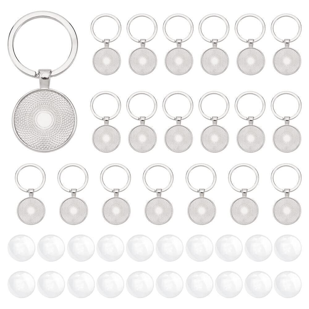 9457 20Pcs Keychain Cabochon Settings Blanks Bezel Trays Charm 25mm Round